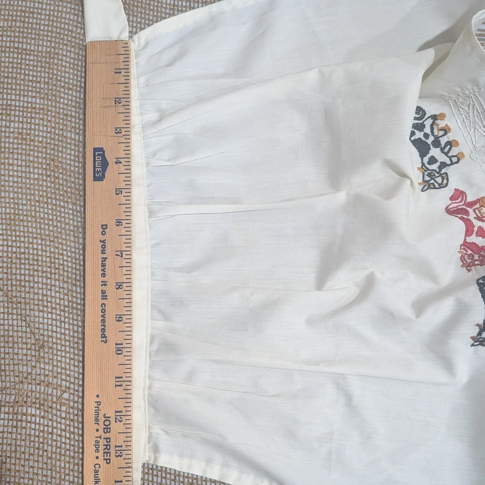 Vintage Hand Embroidered Child's Apron, Cream with Black and Red Cows